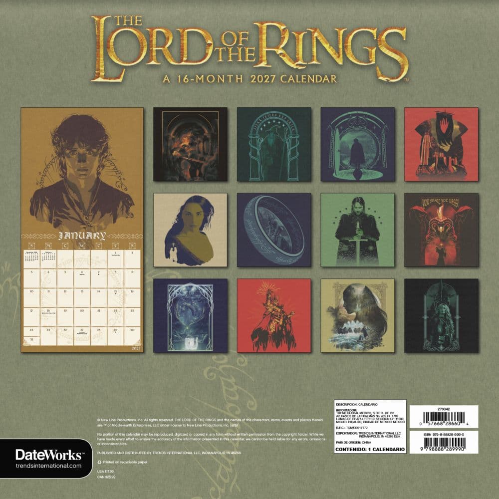 The Lord of the Rings 2027 Wall Calendar Third Alternate Image