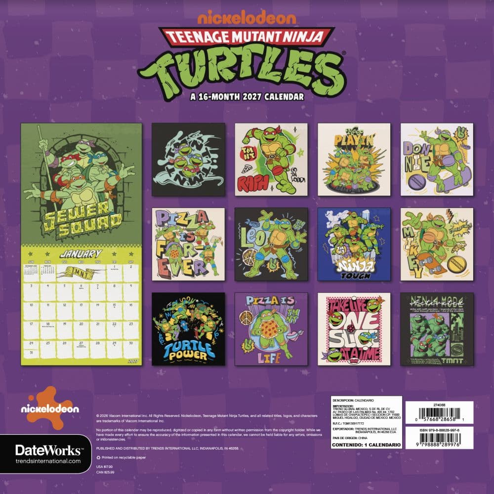 Teenage Mutant Ninja Turtles 2027 Wall Calendar Third Alternate Image
