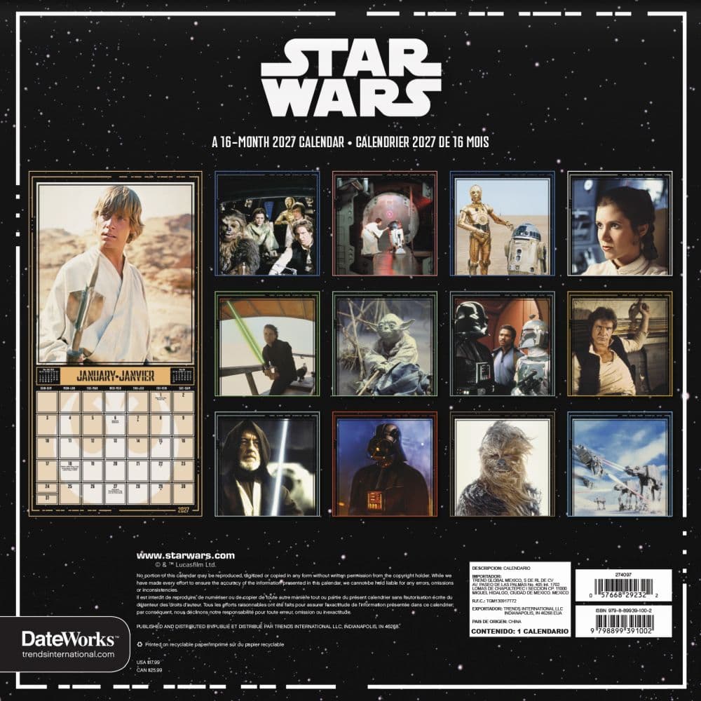 Star Wars Bilingual French 2027 Wall Calendar Third Alternate Image