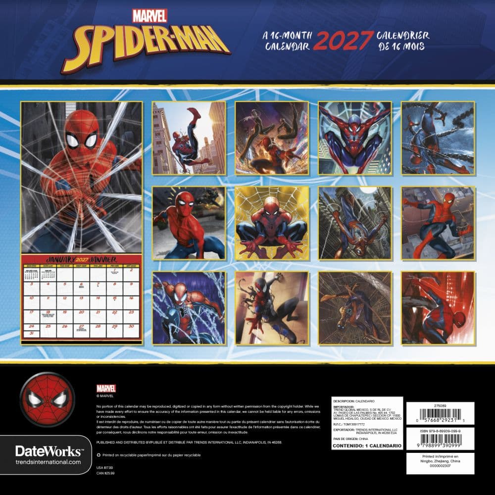 Spider-Man Bilingual French 2027 Wall Calendar Third Alternate Image