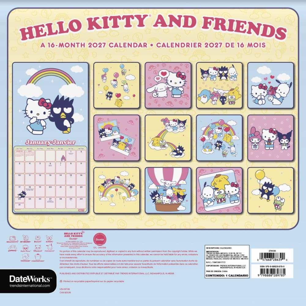 Sanrio Hello Kitty and Friends Bilingual French 2027 Wall Calendar Third Alternate Image