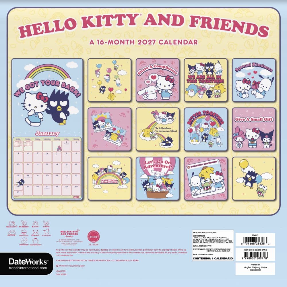 Sanrio Hello Kitty and Friends 2027 Wall Calendar Third Alternate Image