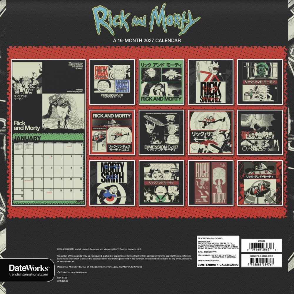 Rick and Morty 2027 Wall Calendar Third Alternate Image