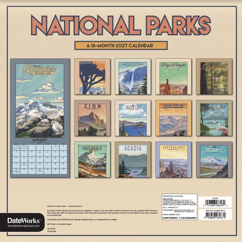 National Parks 2027 Wall Calendar Third Alternate Image