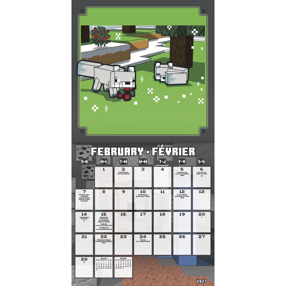 Minecraft Bilingual French 2027 Wall Calendar Second Alternate Image