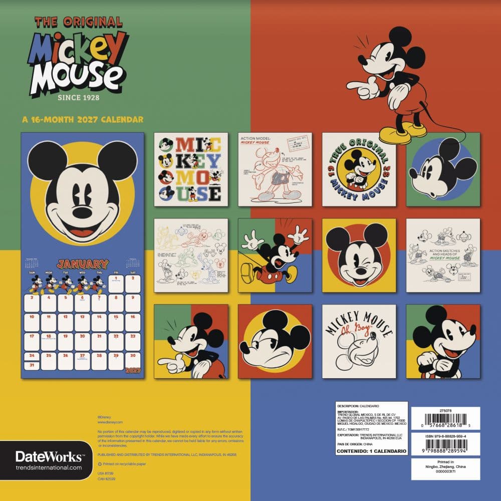 Mickey Mouse Vintage 2027 Wall Calendar Third Alternate Image