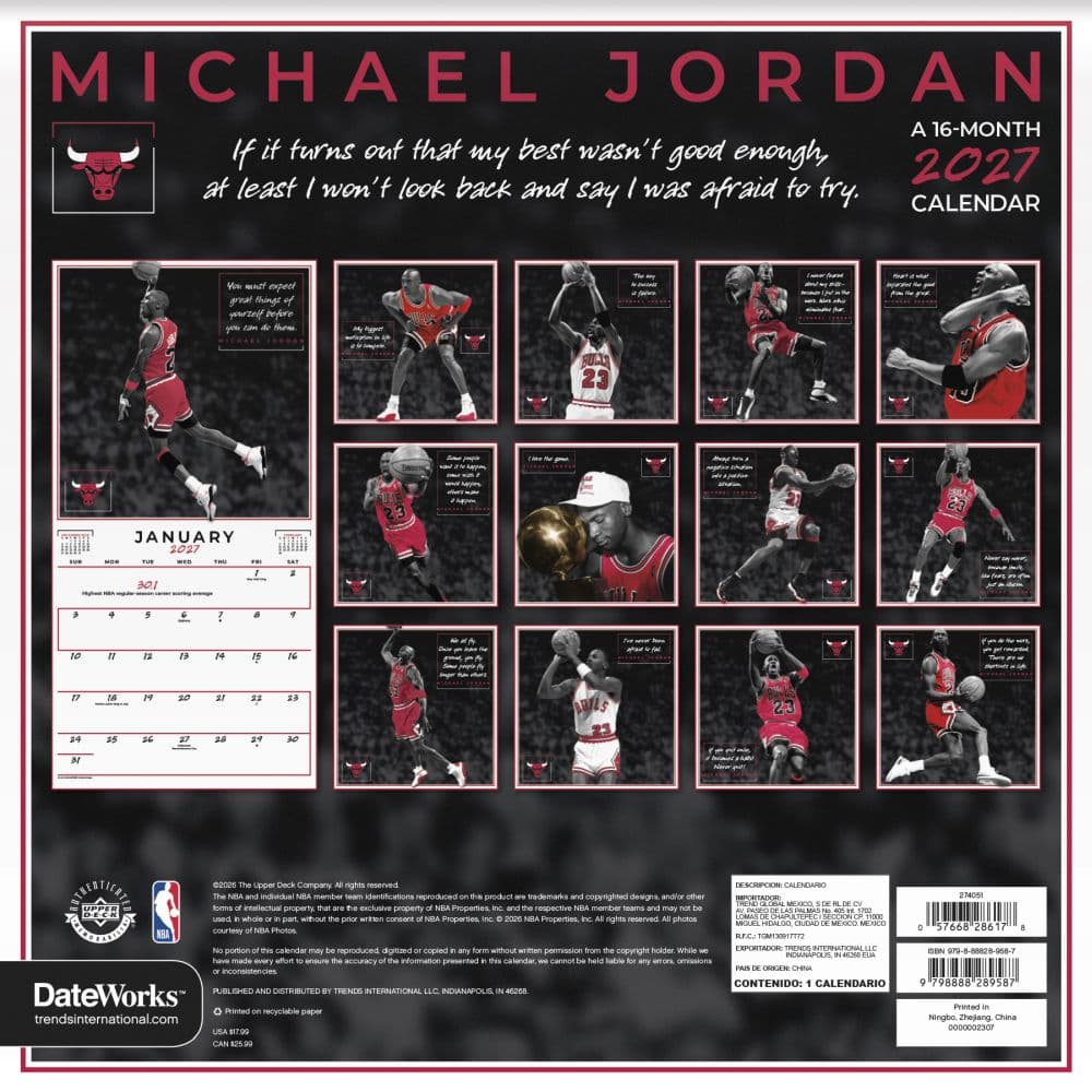 Michael Jordan 2027 Wall Calendar - Calendars.com