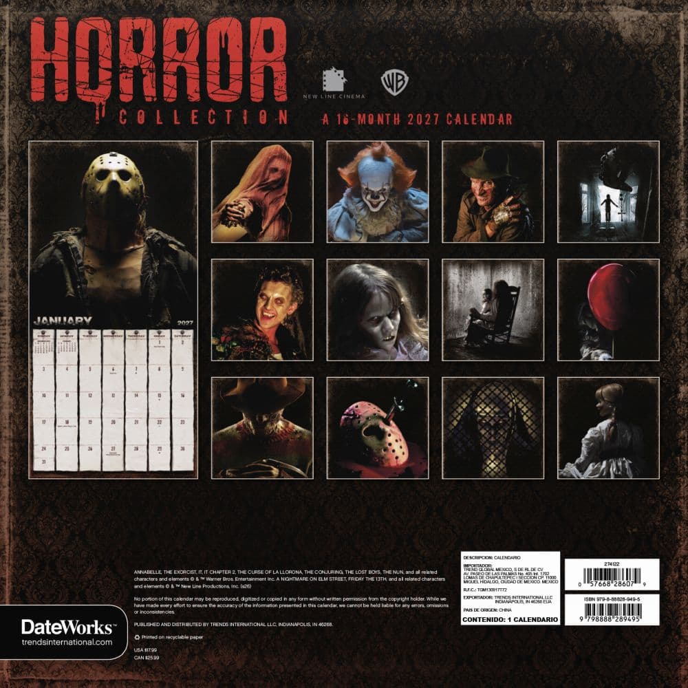 Horror Collection 2027 Wall Calendar Third Alternate Image