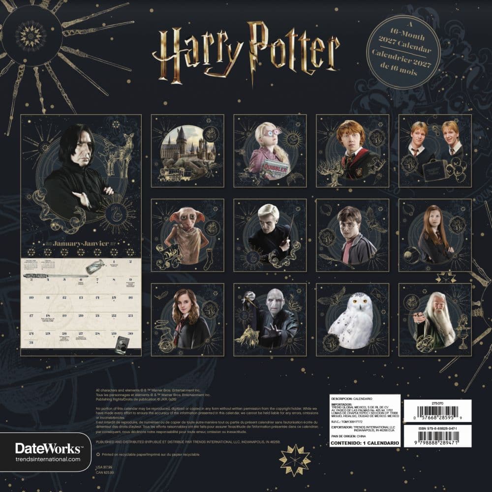Harry Potter Bilingual French 2027 Wall Calendar Third Alternate Image