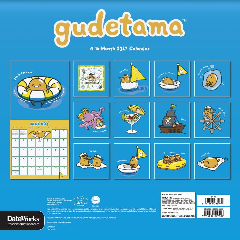 Gudetama 2027 Wall Calendar Third Alternate Image