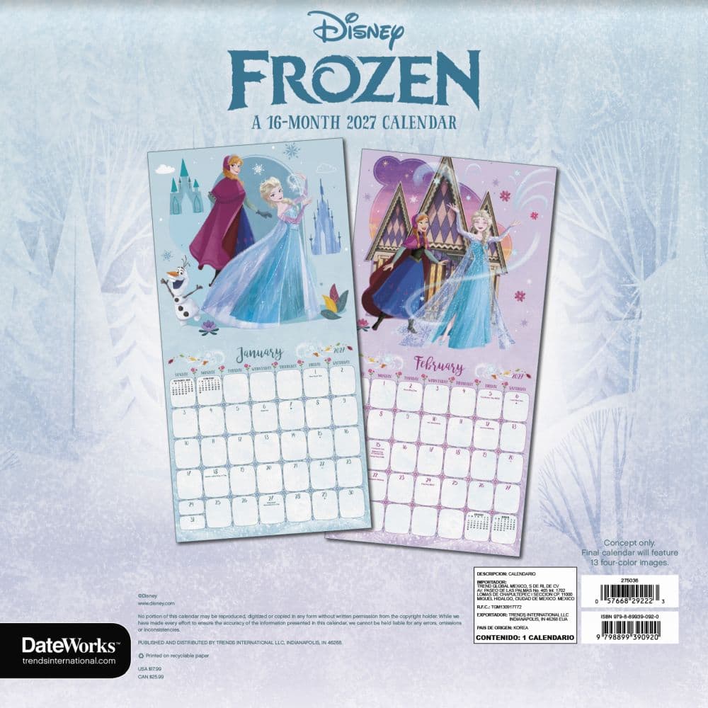 Frozen 2027 Wall Calendar Third Alternate Image