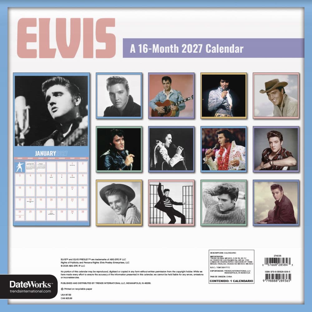 Elvis Presley 2027 Wall Calendar Third Alternate Image