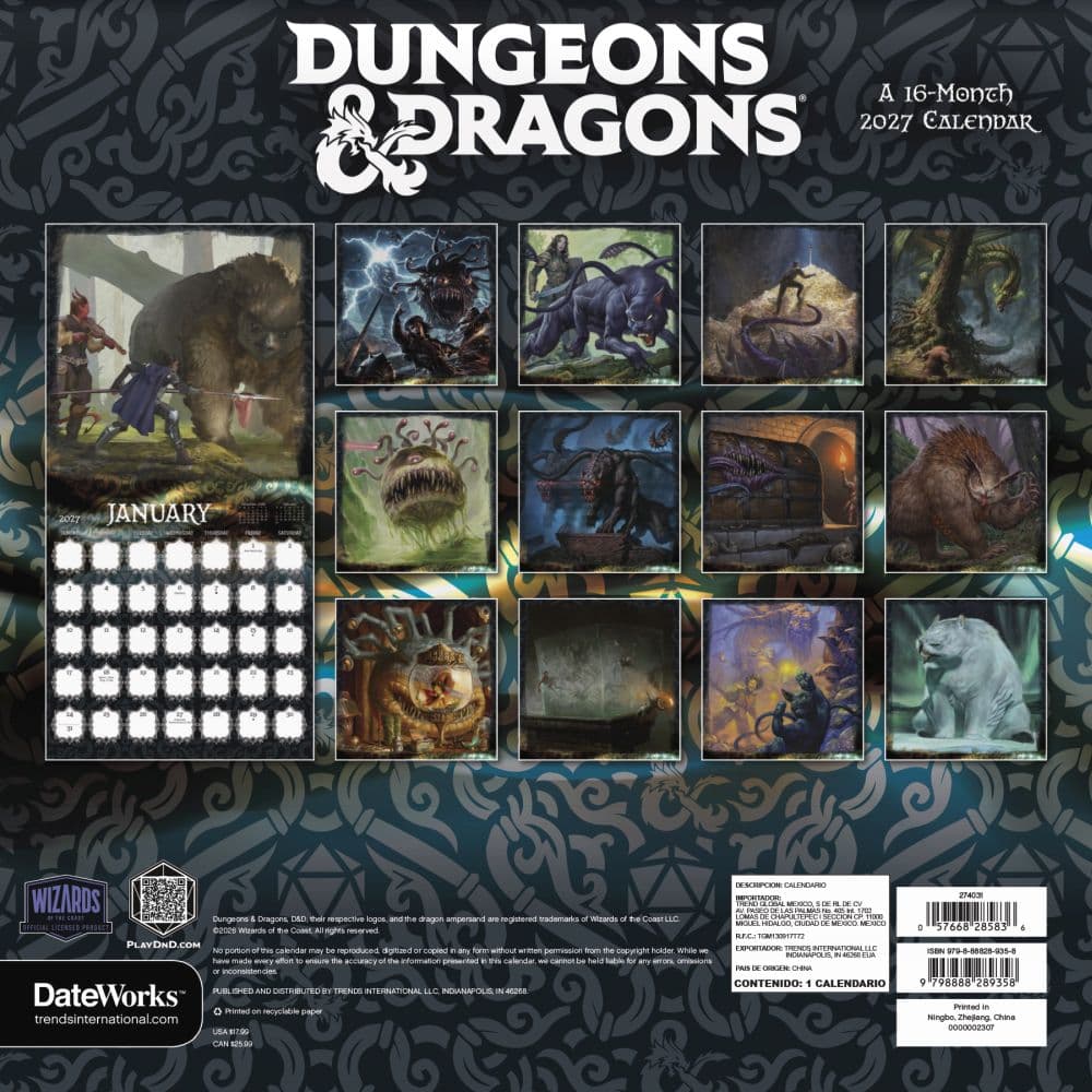 Dungeons and Dragons Classic 2027 Wall Calendar Third Alternate Image