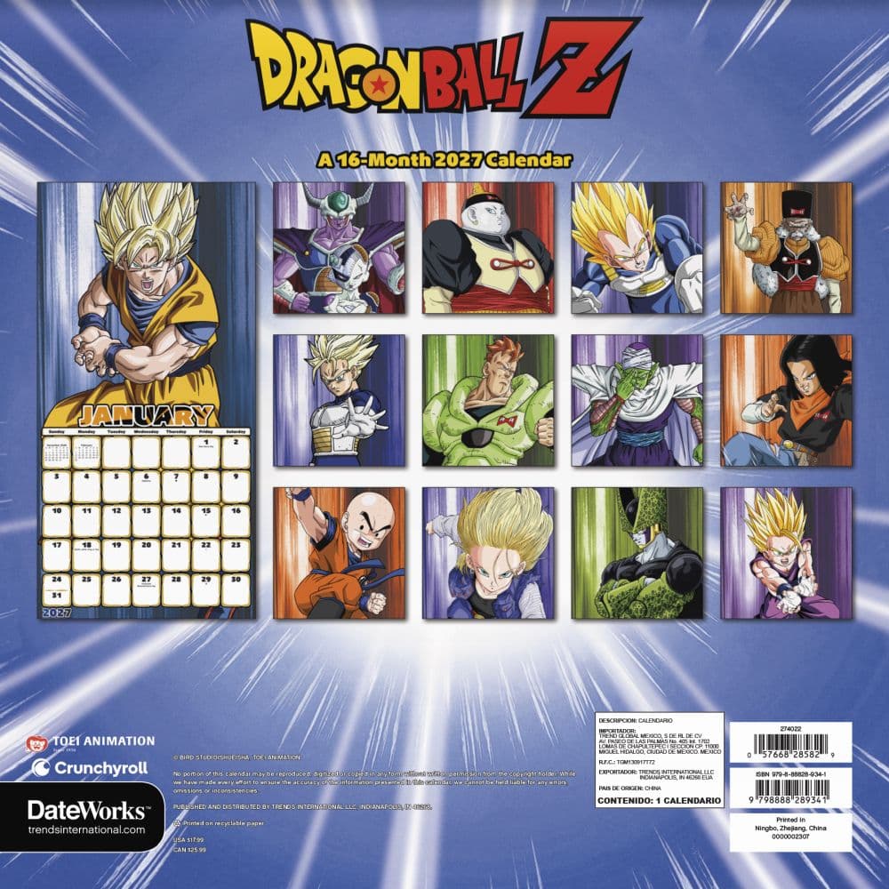 Dragon Ball Z 2027 Wall Calendar Third Alternate Image