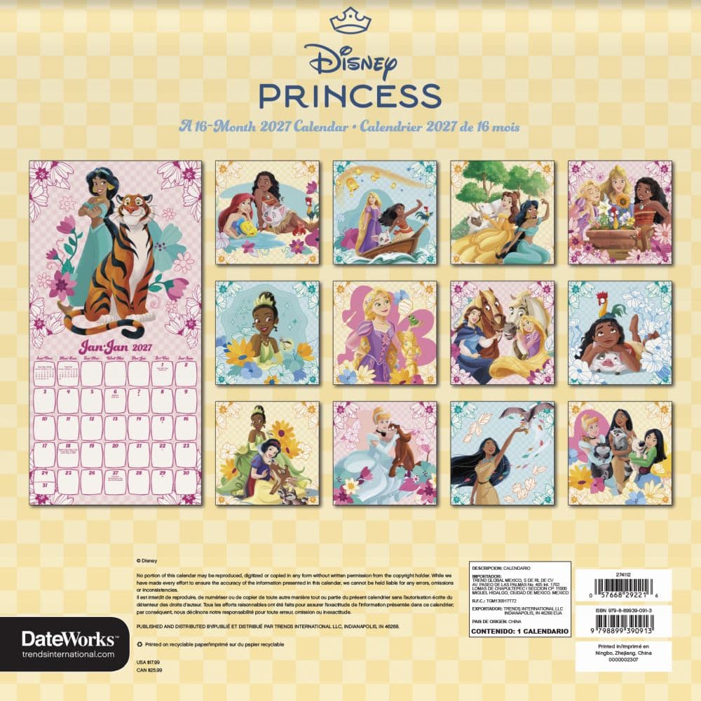 Disney Princess Bilingual French 2027 Wall Calendar Third Alternate Image