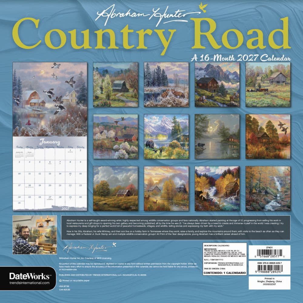 Country Road Abraham Hunter 2027 Wall Calendar Third Alternate Image