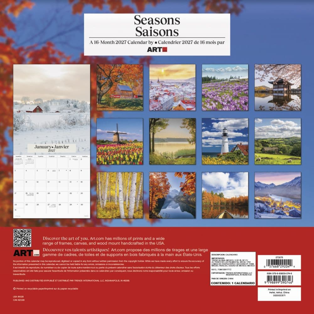 Seasons Bilingual French 2027 Wall Calendar Third Alternate Image