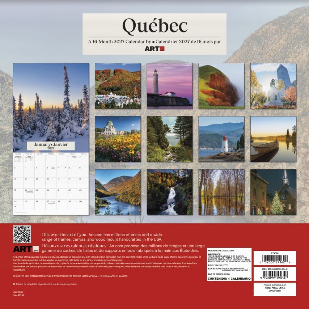 Quebec Bilingual French 2027 Wall Calendar Third Alternate Image