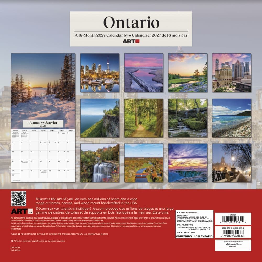 Ontario Bilingual French 2027 Wall Calendar Third Alternate Image