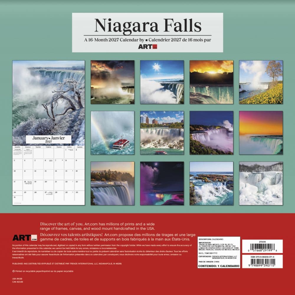 Niagara Falls Bilingual French 2027 Wall Calendar Third Alternate Image