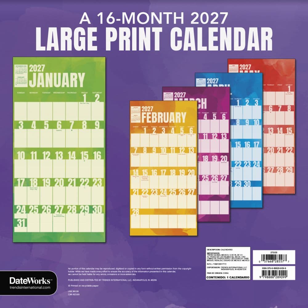 Large Print 2027 Wall Calendar Third Alternate Image