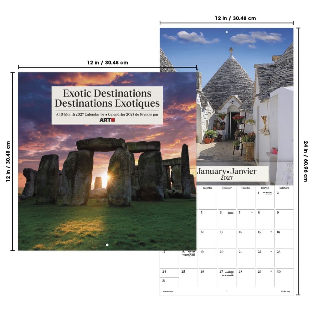 Exotic Destinations Bilingual French 2027 Wall Calendar Sixth Alternate Image