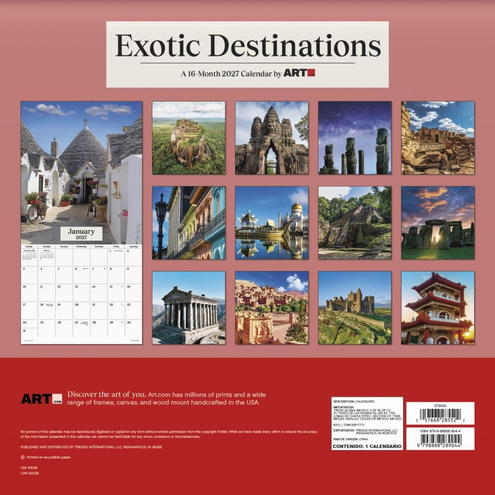 Exotic Destinations 2027 Wall Calendar Third Alternate Image