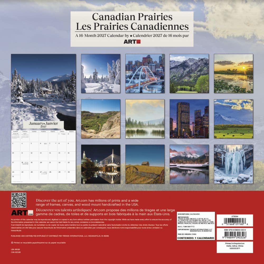 Canadian Prairies Bilingual French 2027 Wall Calendar Third Alternate Image
