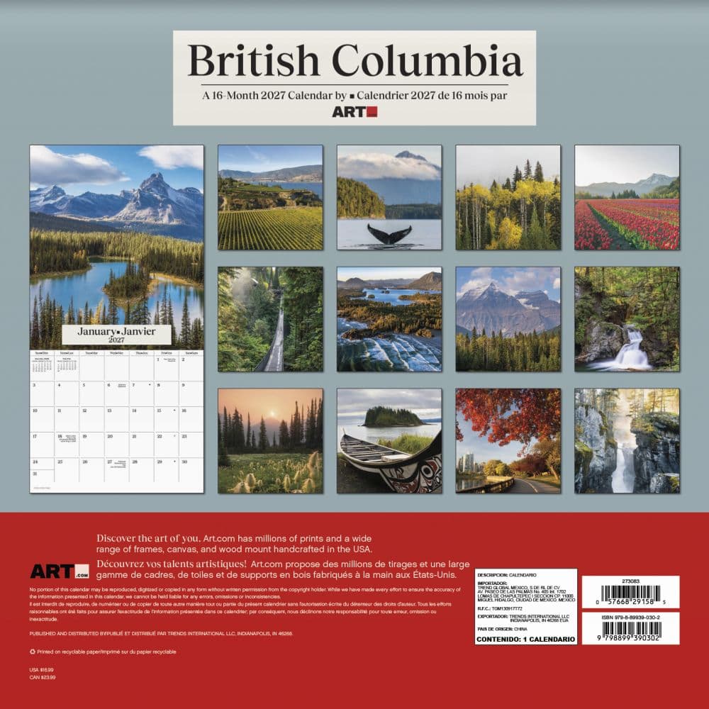 British Columbia Bilingual French 2027 Wall Calendar Third Alternate Image