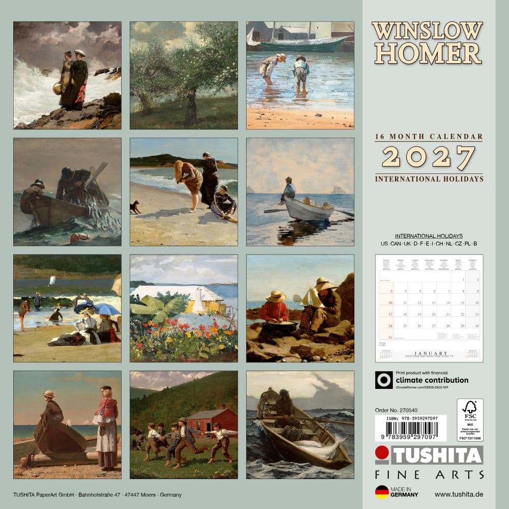 Winslow Homer 2027 Wall Calendar First Alternate Image