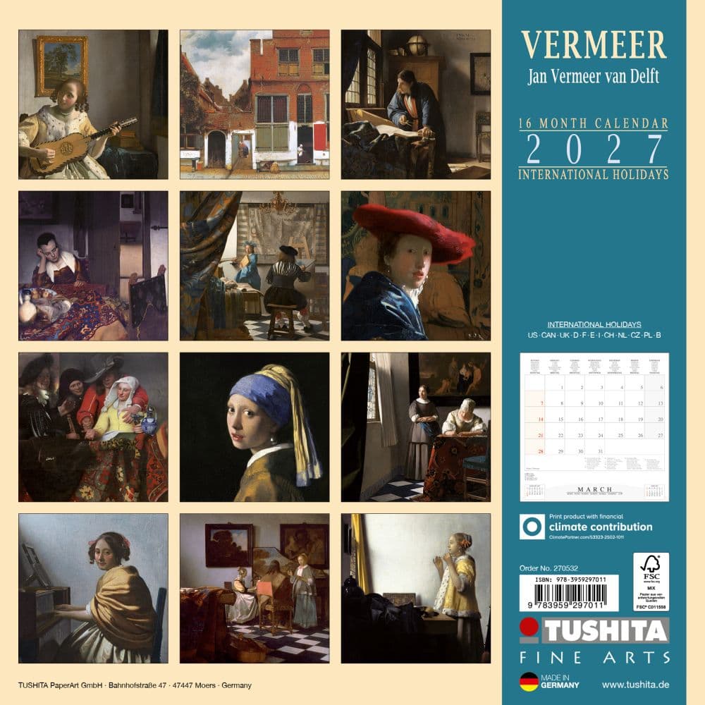 Jan Vermeer van Delft 2027 Wall Calendar First Alternate Image