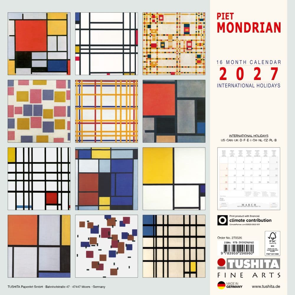 Piet Mondrian 2027 Wall Calendar First Alternate Image