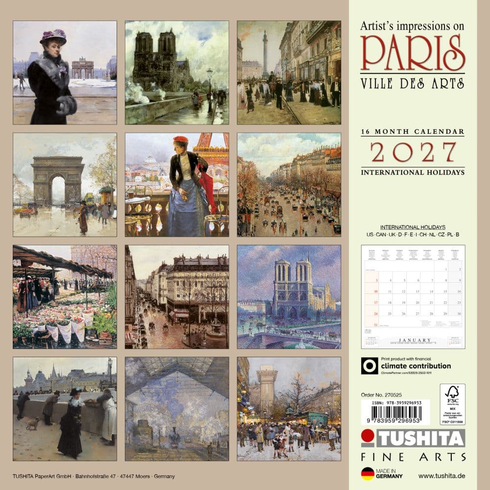 Paris Ville des Arts 2027 Wall Calendar First Alternate Image