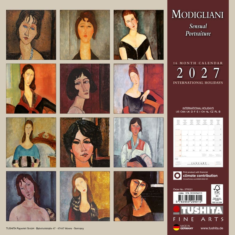 Amedeo Modigliani Sensual Portraiture 2027 Wall Calendar First Alternate Image