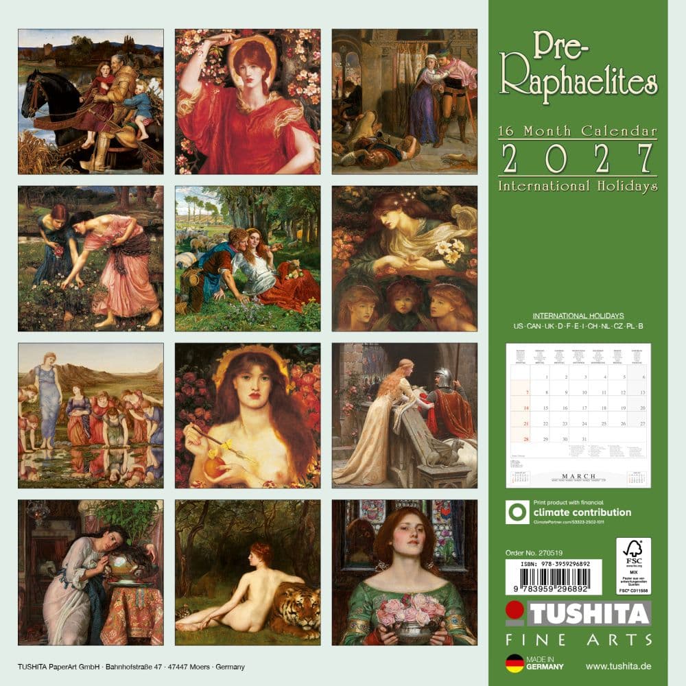 Pre-Raphaelites 2027 Wall Calendar First Alternate Image