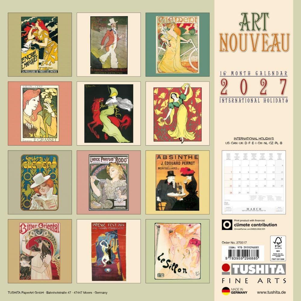 Art Nouveau 2027 Wall Calendar First Alternate Image