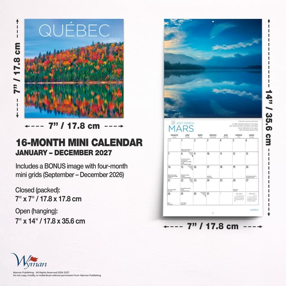 Quebec 2027 Mini Wall Calendar Sixth Alternate Image