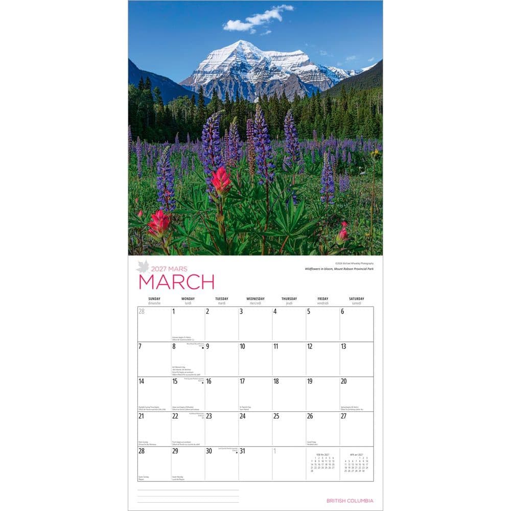 British Columbia 2027 Wall Calendar Second Alternate Image