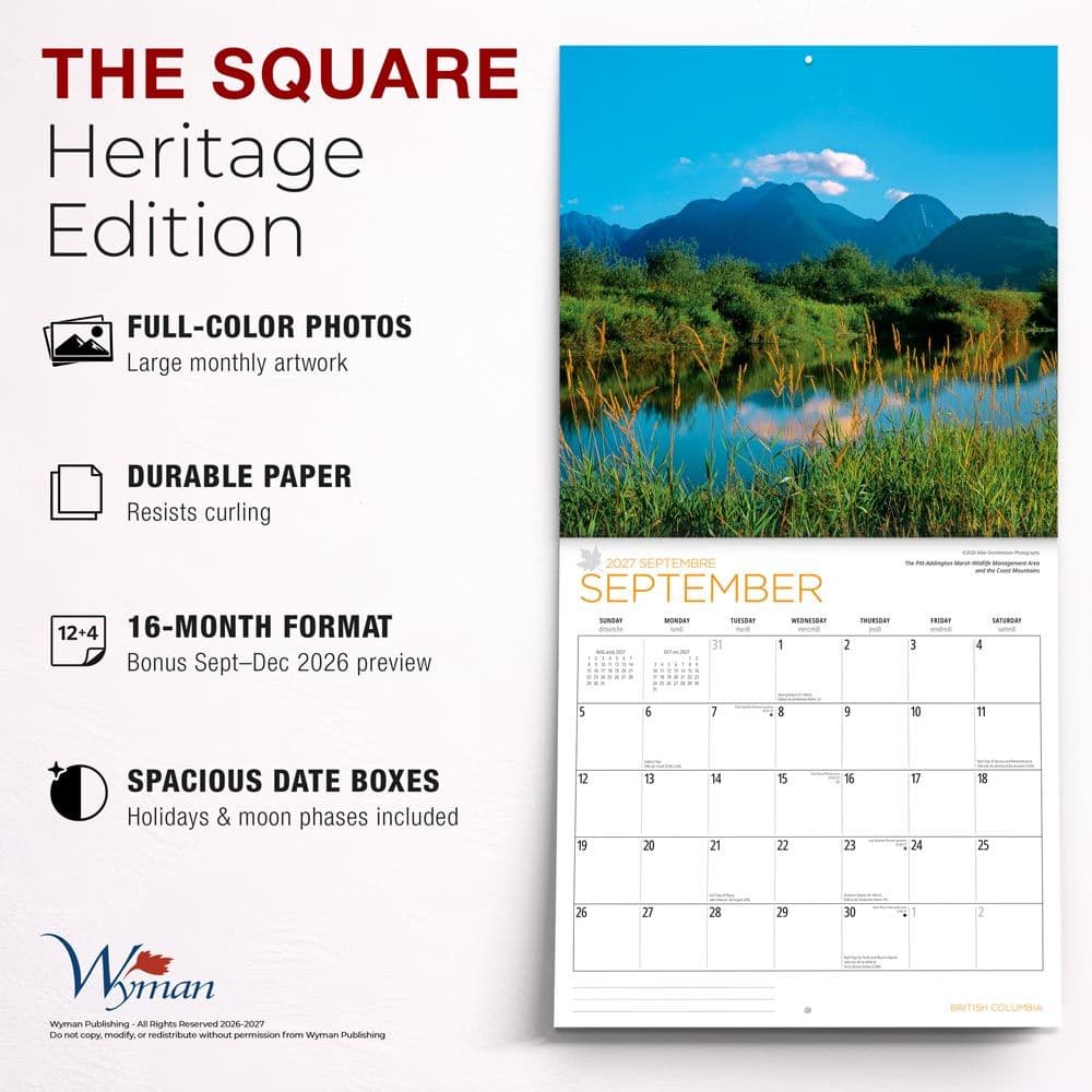 British Columbia 2027 Wall Calendar Fifth Alternate Image