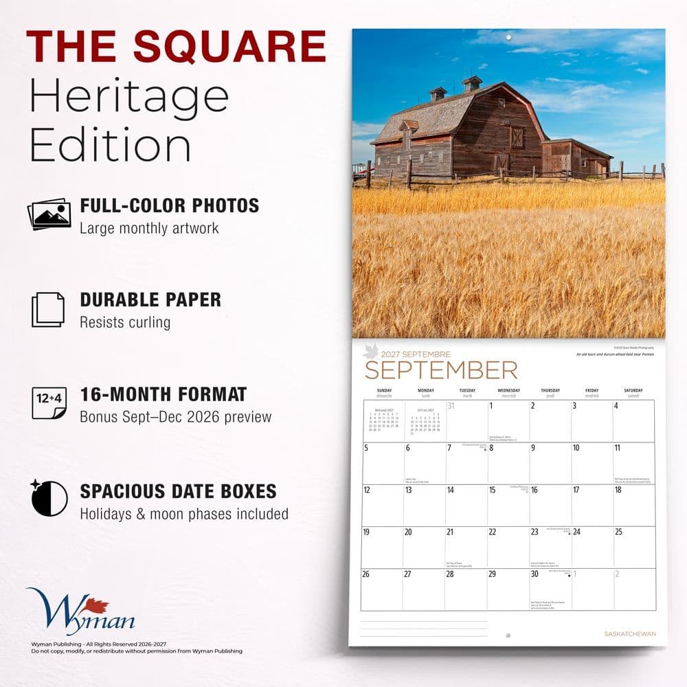 Saskatchewan 2027 Wall Calendar Fifth Alternate Image