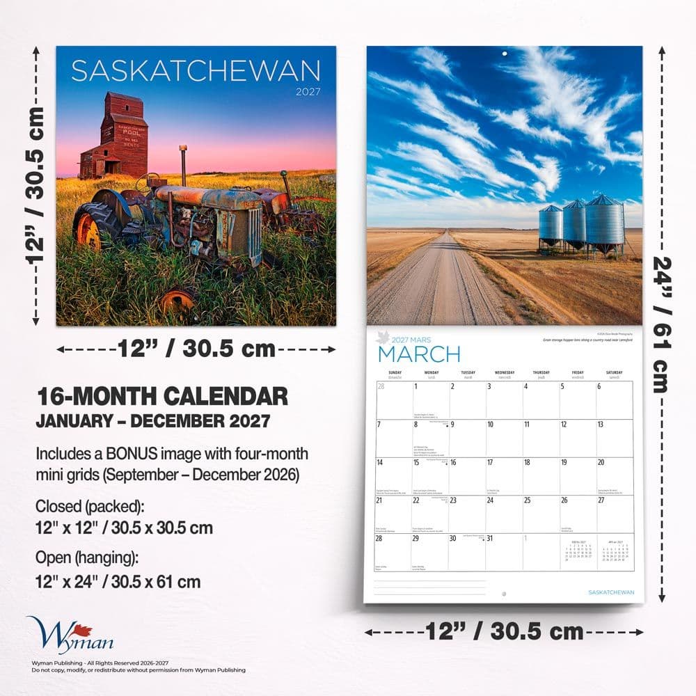 Saskatchewan 2027 Wall Calendar Sixth Alternate Image