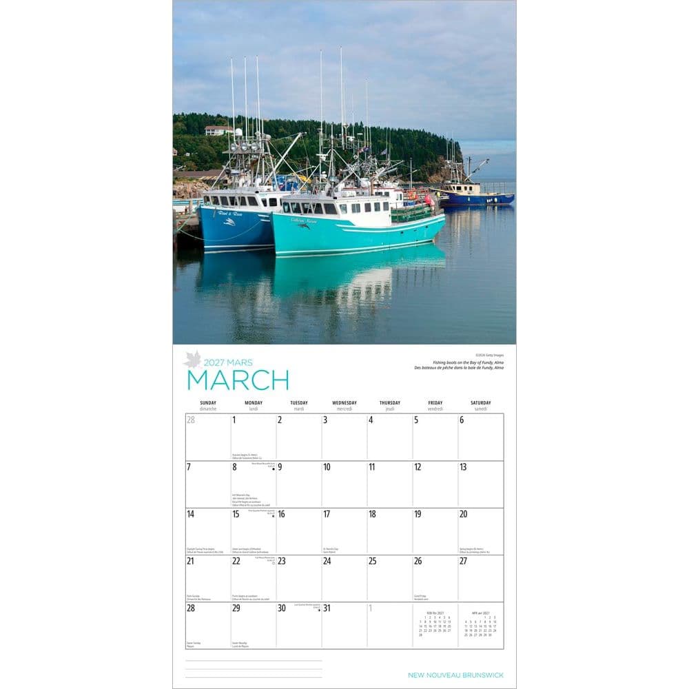 New Brunswick French 2027 Wall Calendar Second Alternate Image
