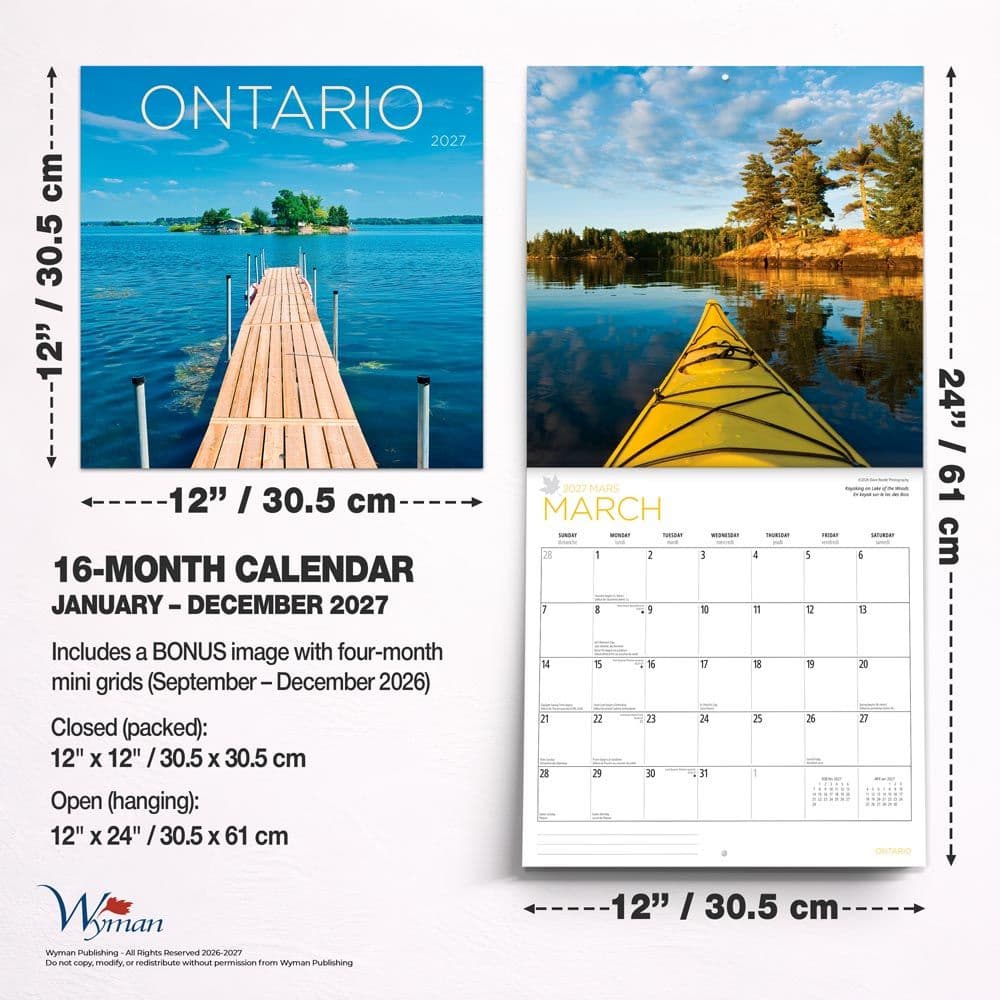 Ontario 2027 Wall Calendar Sixth Alternate Image
