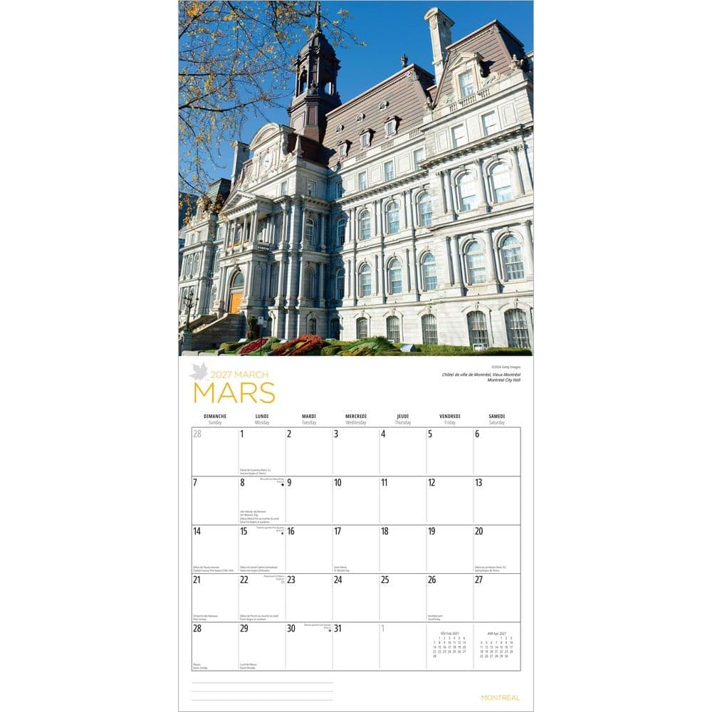 Montreal 2027 Wall Calendar Second Alternate Image