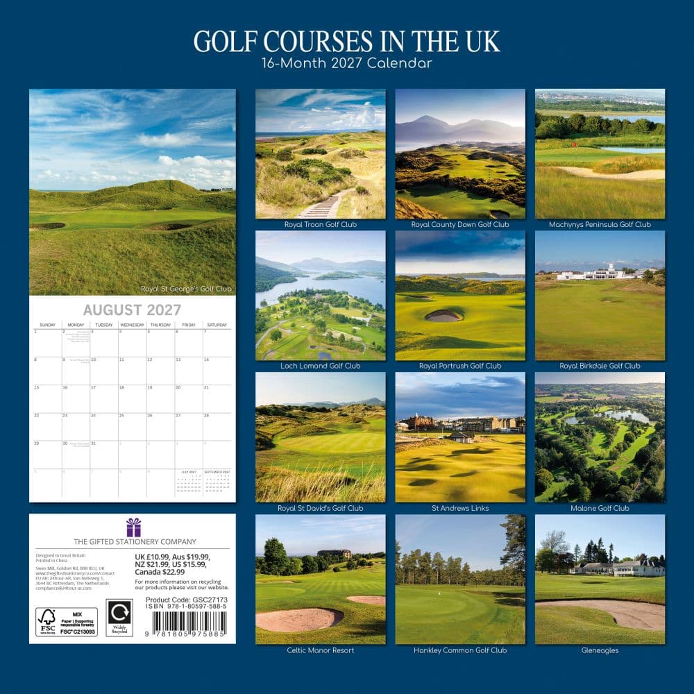 Golf Courses Around the UK 2027 Wall Calendar First Alternate Image