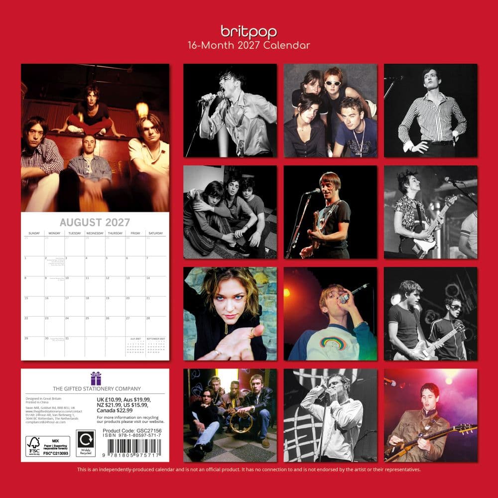 Britpop 2027 Wall Calendar First Alternate Image