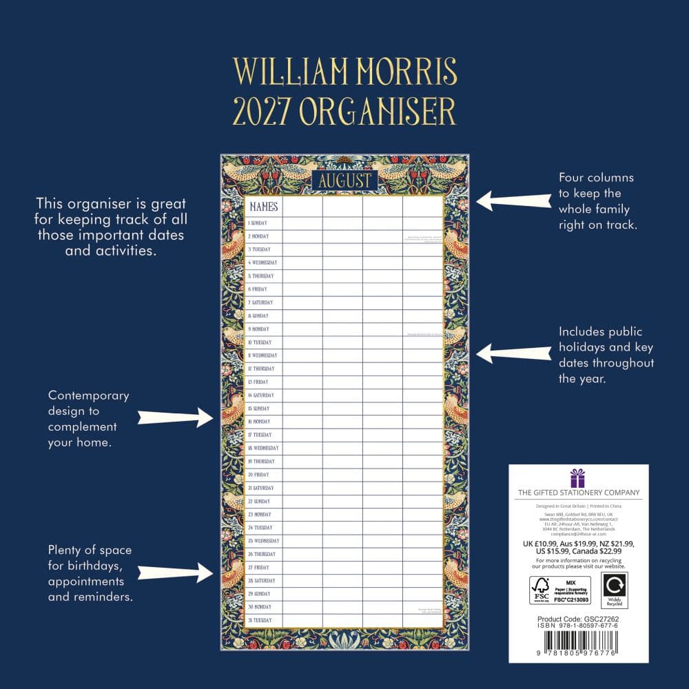 William Morris Organiser 2027 Wall Calendar First Alternate Image