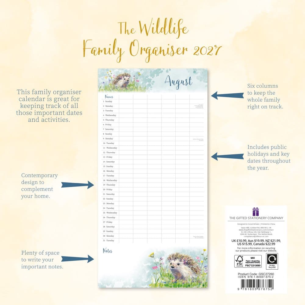 Family Organiser The Wildlife 2027 Wall Calendar First Alternate Image