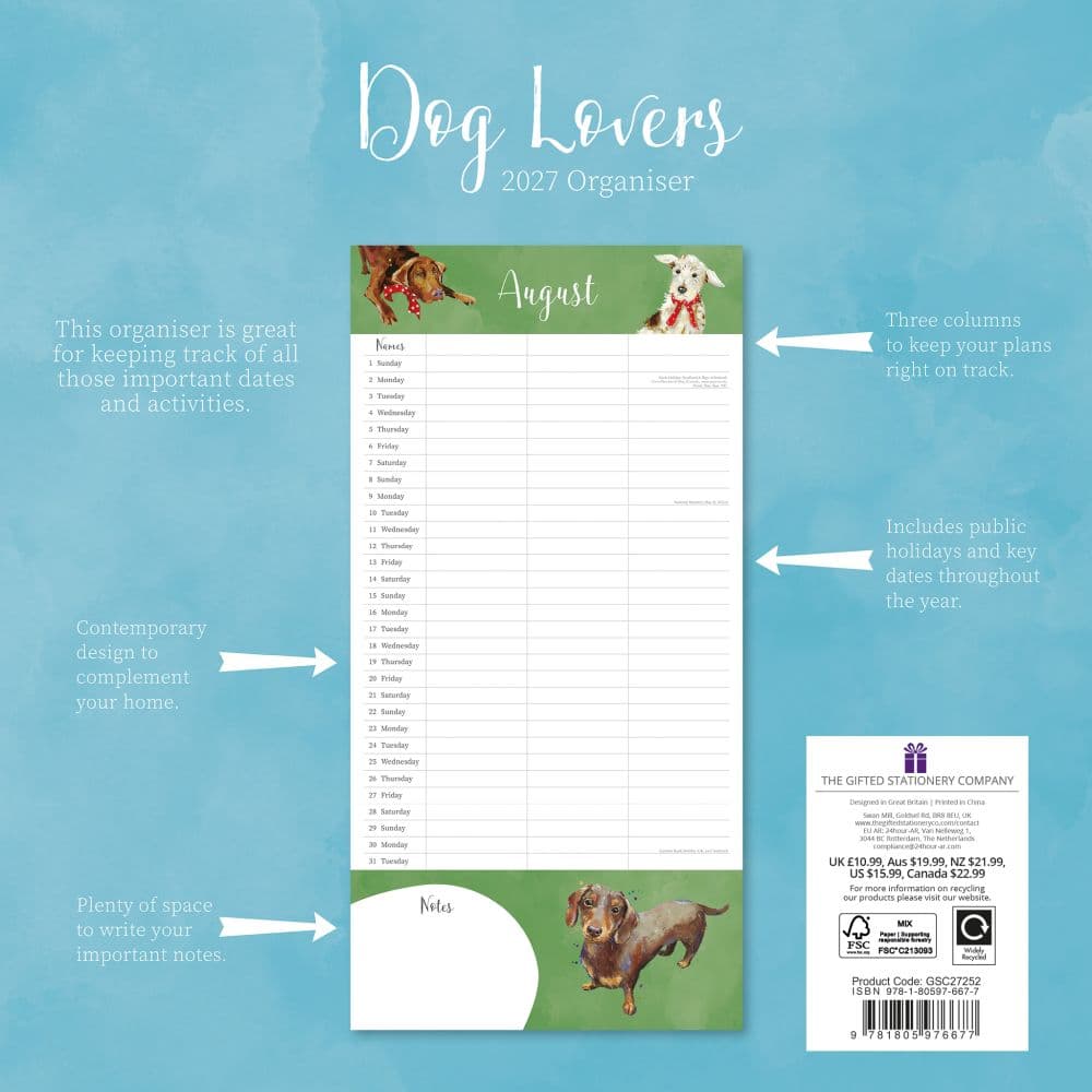 Dog Lovers Organiser 2027 Wall Calendar First Alternate Image