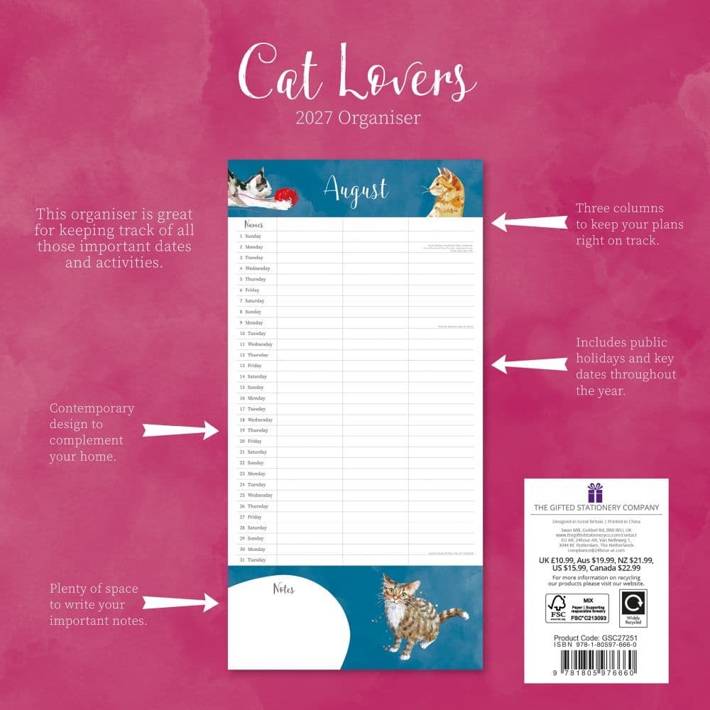 Cat Lovers Organiser 2027 Wall Calendar First Alternate Image